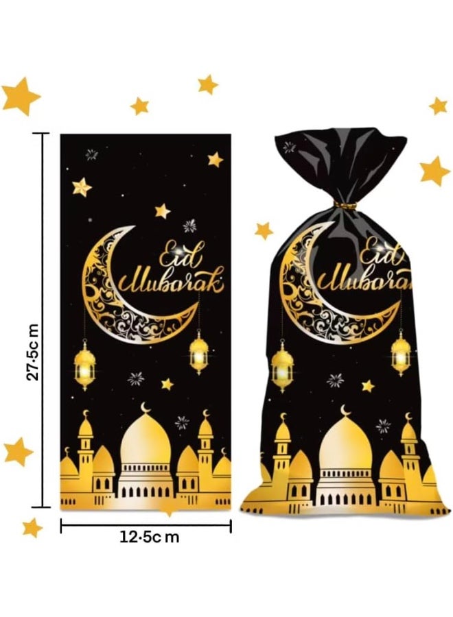 50 PCS Ramadan Cellophane Treat Bags, Eid Mubarak Candy Bags Plastic Ramadan Gift Bags Goodie Cookie Bags with Twist Ties for Islam Muslim Eid Mubarak Party Favor Supplies (Gold Moon) - Image 2